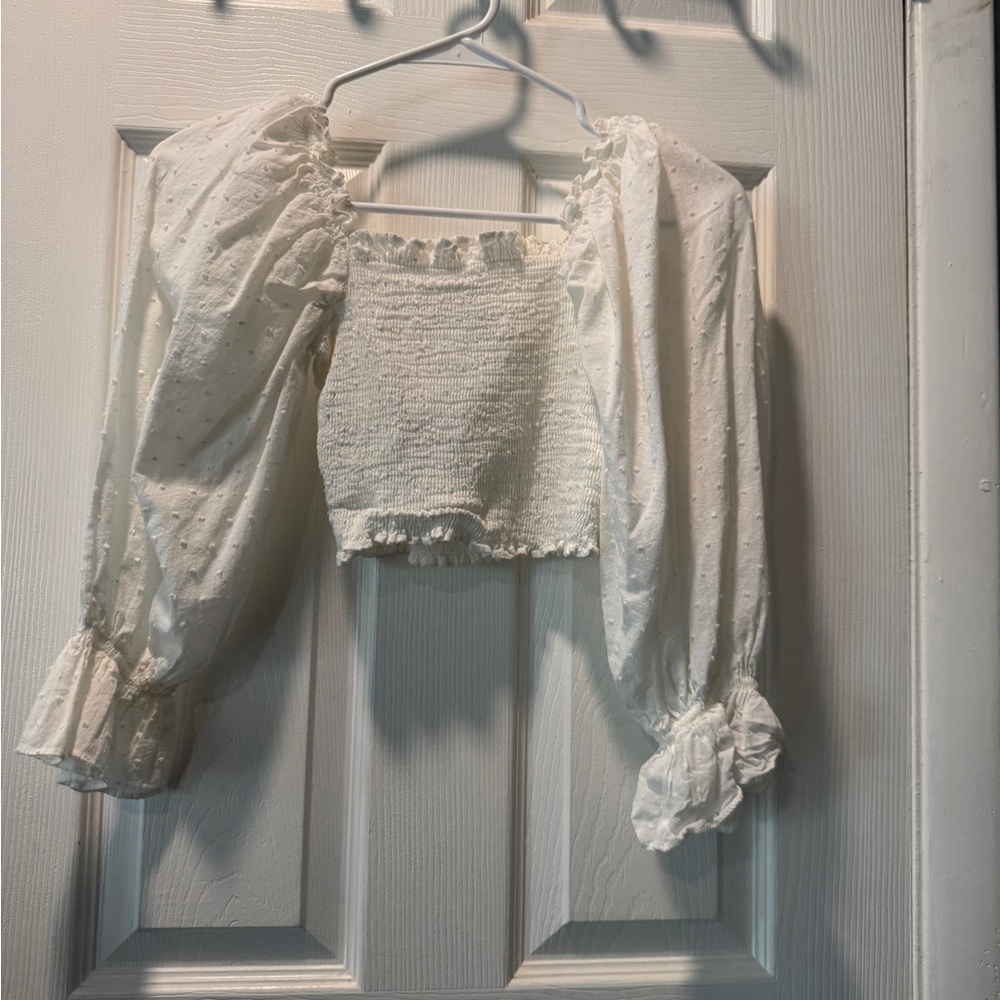 Petal & Pup Cream Textured Puff Sleeve Blouse